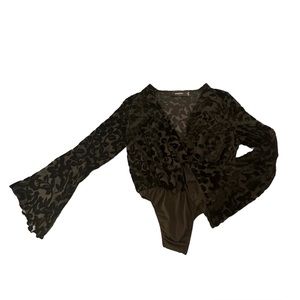 MINKPINK black floral & sheer flowy sleeve body suit